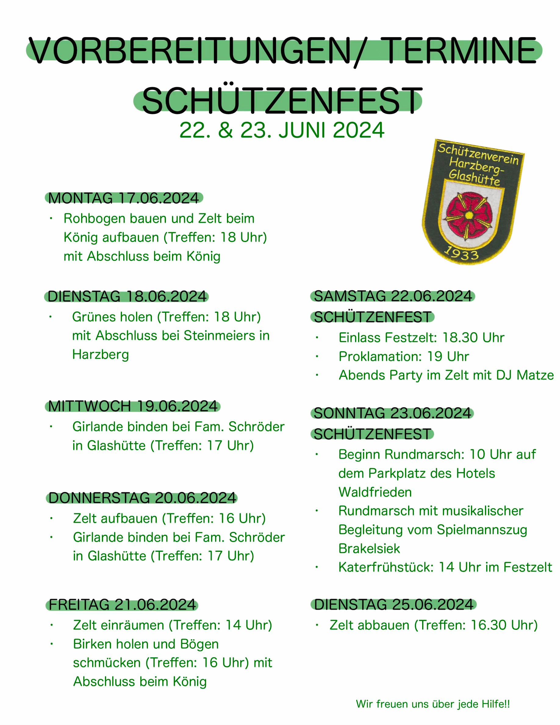 Termine Schützenfest 2024